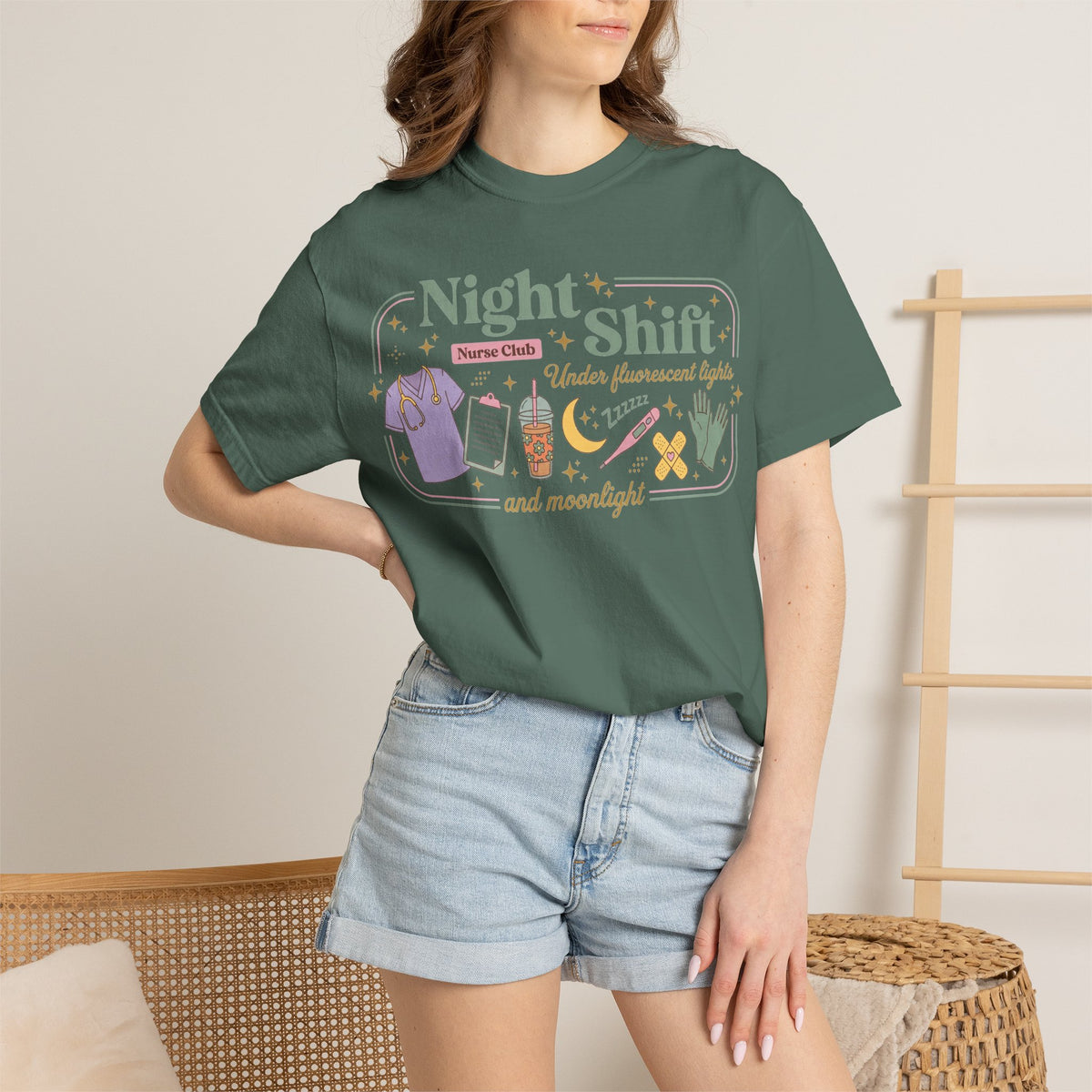 Night Shift Nurse Club Shirt, Under Fluorescent Lights And Moonlight Tee, Cute Night Nurse Shirt, RN Gift