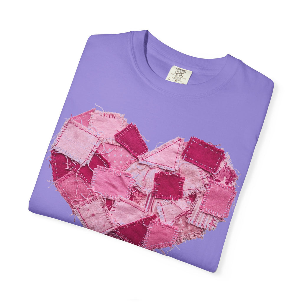 Scrappy Patchwork Heart Shirt, Frayed Quilt Valentine Tee, Cottagecore Heart Shirt, Quilter Gift