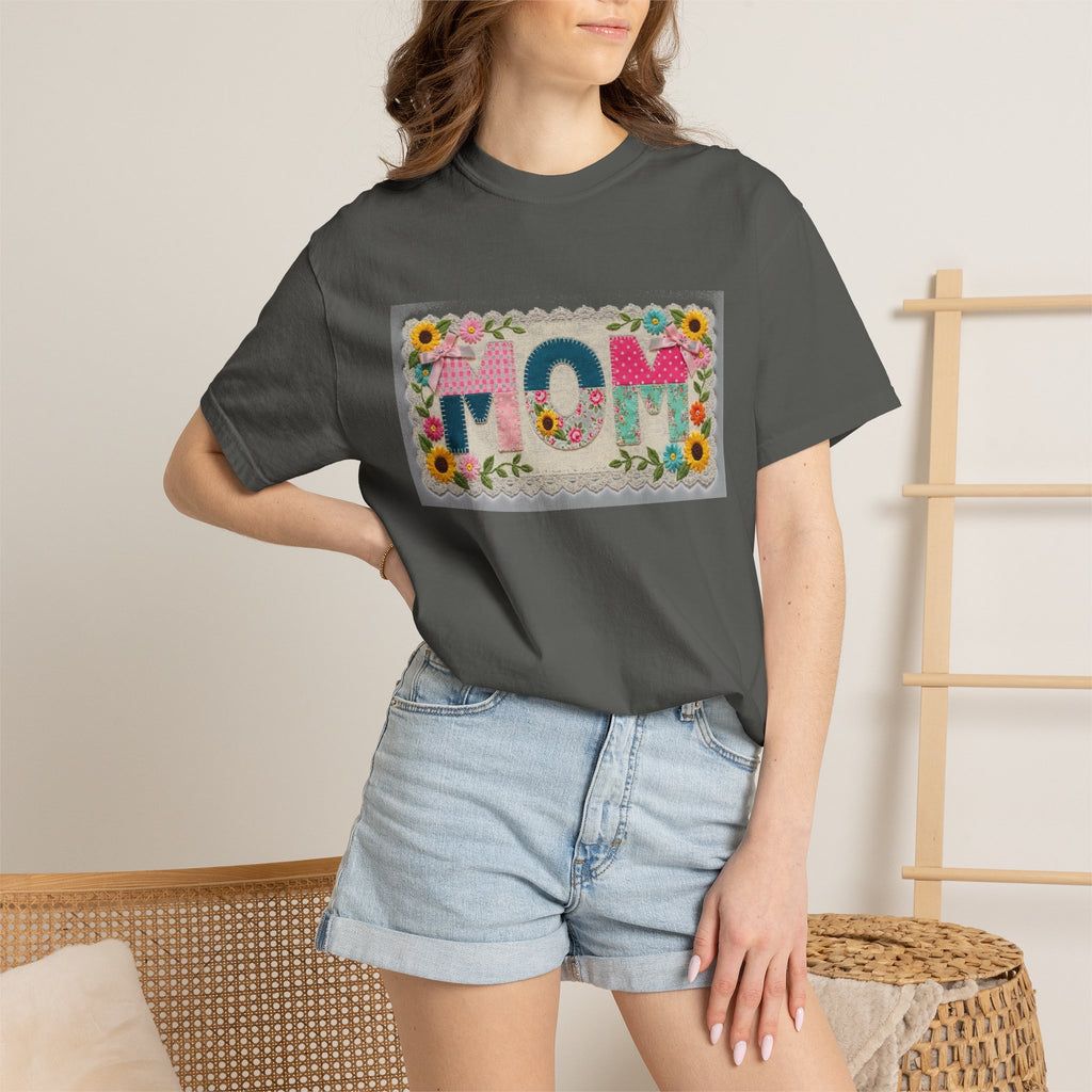 Mom Floral Applique Shirt, Faux Embroidery Sunflower MOM Tee, Mothers Day Shirt, Mom Gift