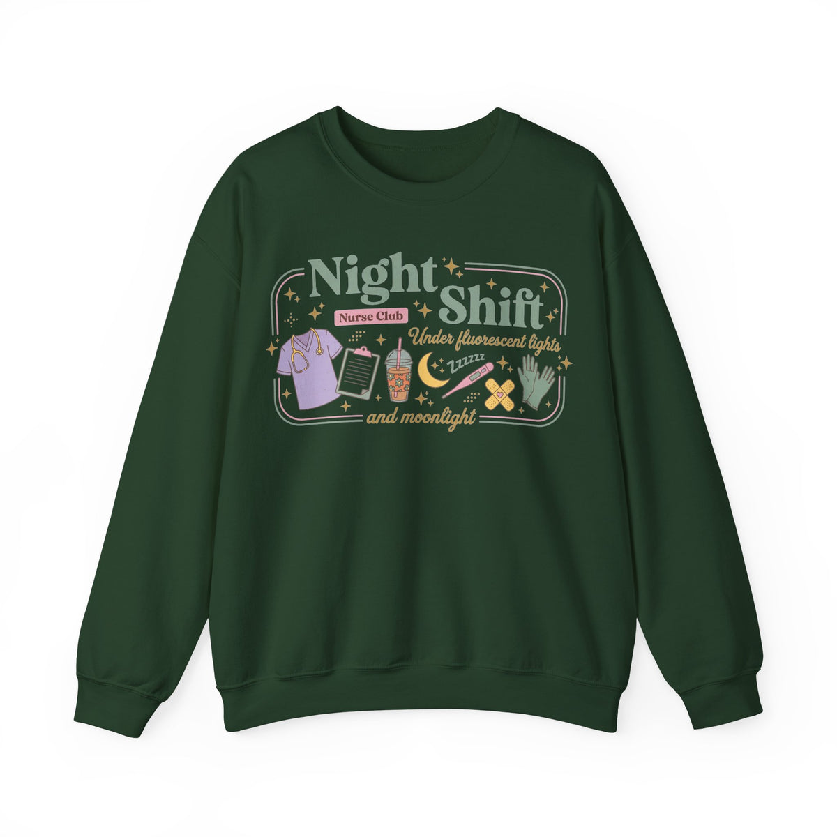 Night Shift Nurse Club Sweatshirt, Under Fluorescent Lights And Moonlight Sweatshirt, Retro Nurse Gift, Night Nurse Scrubs Doodle Sweatshirt