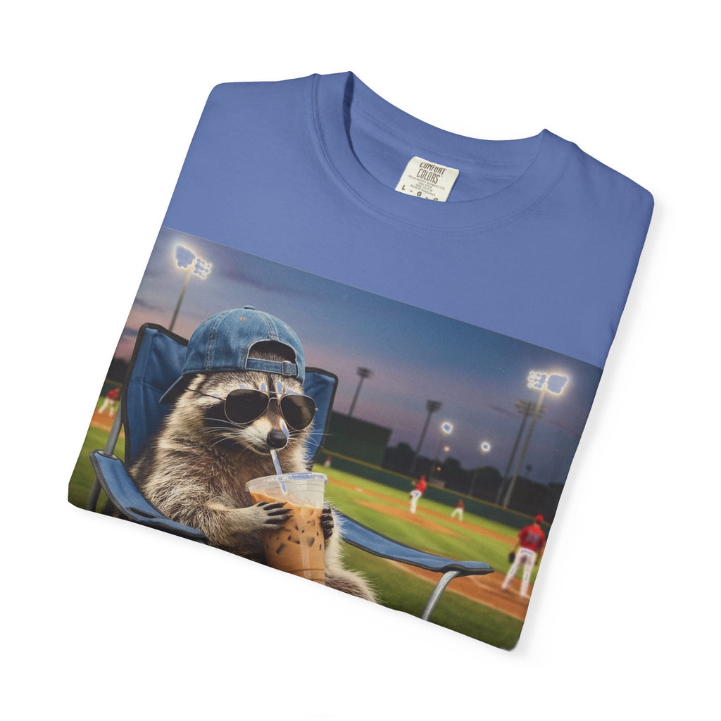 I Live Here Now Baseball Raccoon Shirt, Funny Sports Parent Tee, Iced Coffee Raccoon Shirt, Baseball Mom Gift