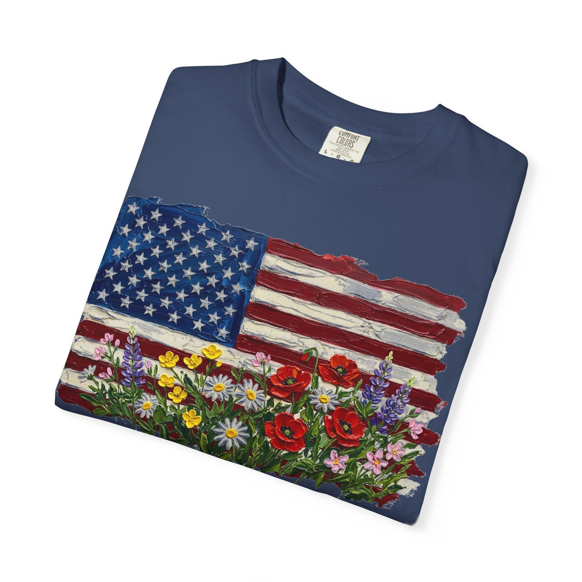 Painted Flag Wildflower Meadow Shirt, Impasto Americana Floral Tee, Patriotic Shirt, Independence Day Gift