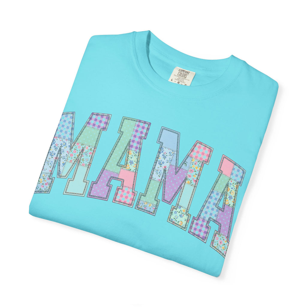 Mama Arched Patchwork Shirt, Pastel Quilt Letter Tee, Cottagecore Mom Shirt, Mothers Day Gift