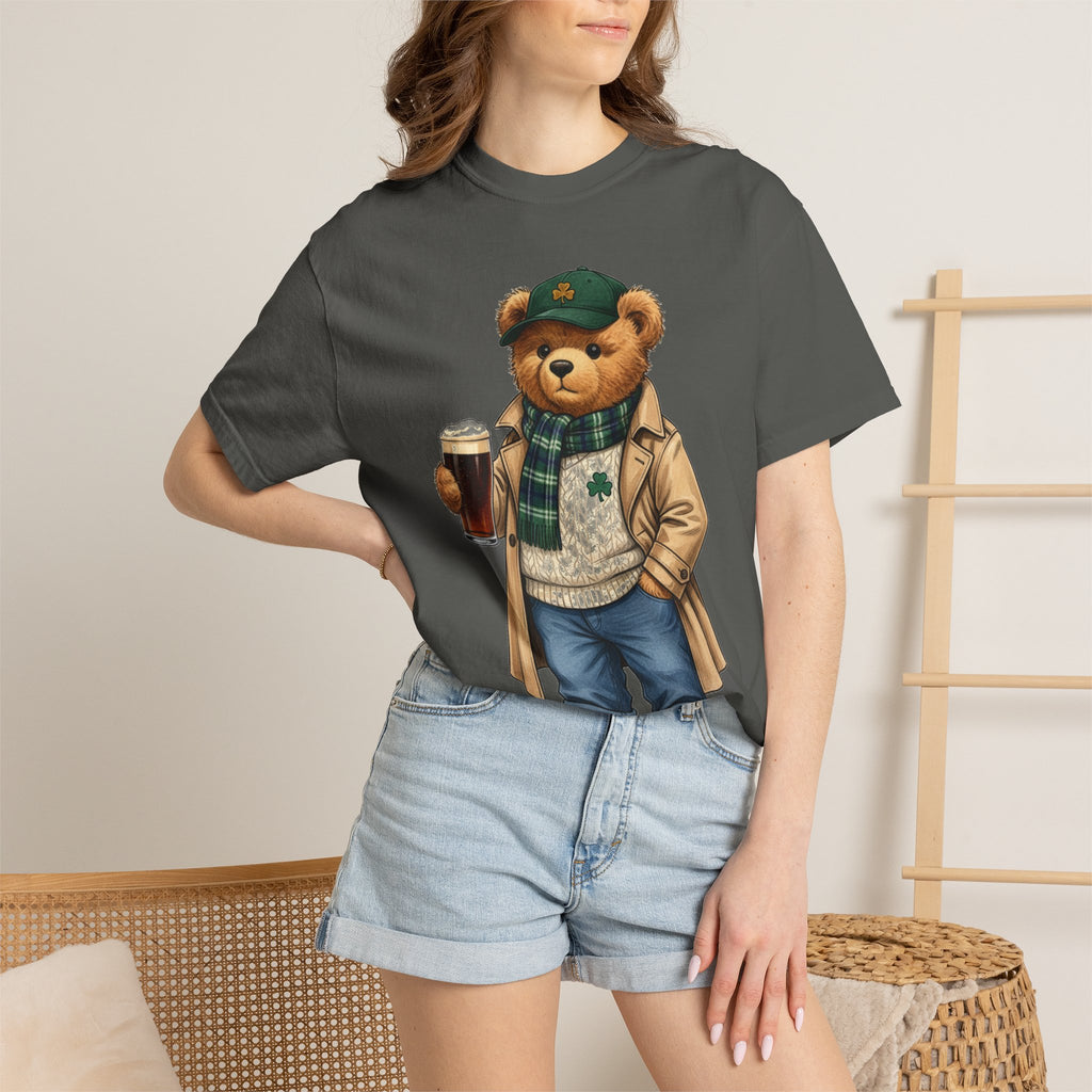 Irish Teddy Bear Trench Coat Shirt, Flat Cap Bear Stout Pint Tee, St Patricks Day Shirt, Irish Gift