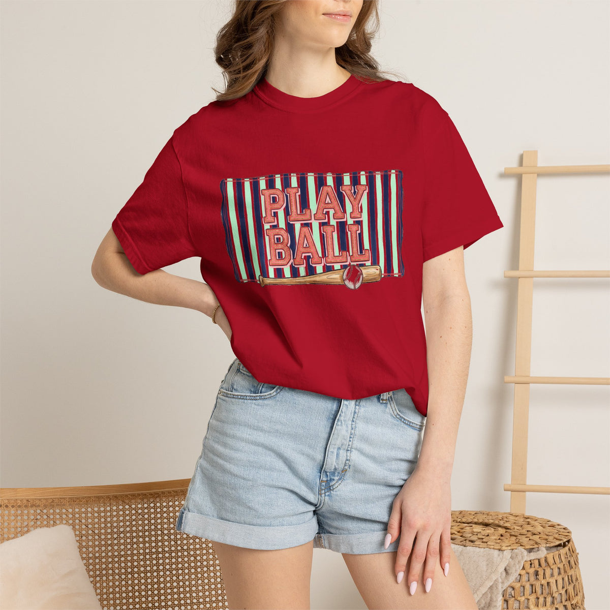 Play Ball Wide Stripe Shirt, Baseball Bat And Ball Tee, Vintage Game Day Shirt, Baseball Mom Gift