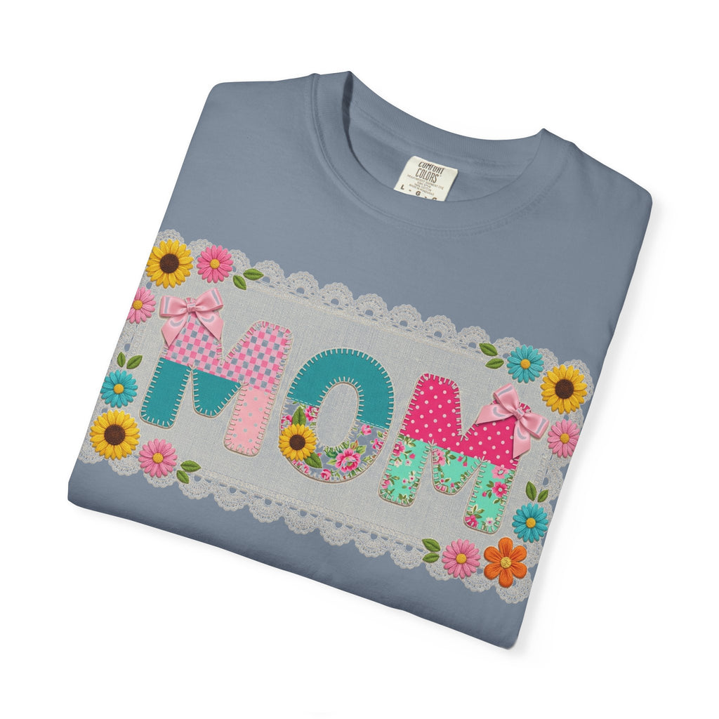 Mom Patchwork Applique Shirt, Faux Embroidery Floral MOM Tee, Mothers Day Shirt, Gift For Mom