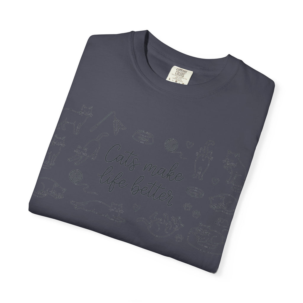 Cats Make Life Better Wide Shirt, Scattered Cat Doodle Tee, Minimal Cat Lover Shirt, Cat Owner Gift