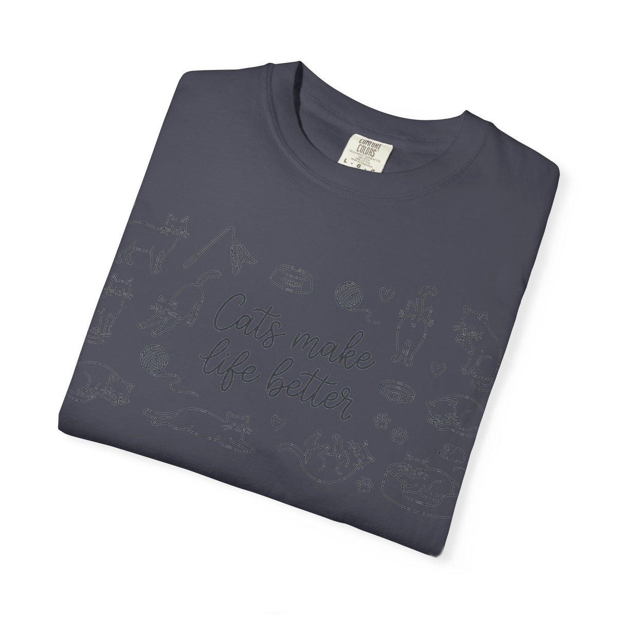 Cats Make Life Better Wide Shirt, Scattered Cat Doodle Tee, Minimal Cat Lover Shirt, Cat Owner Gift