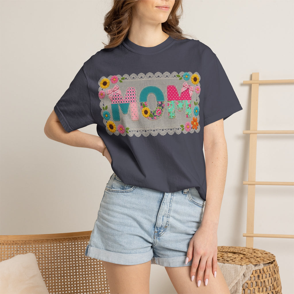 Mom Patchwork Applique Shirt, Faux Embroidery Floral MOM Tee, Mothers Day Shirt, Gift For Mom