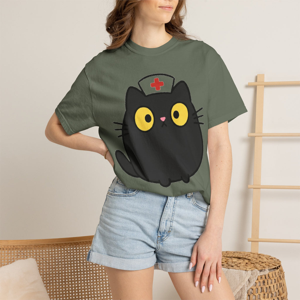 Kawaii Black Cat Nurse Shirt, Cute Cat In Nurse Cap Tee, Funny Nurse Cat Shirt, RN Gift