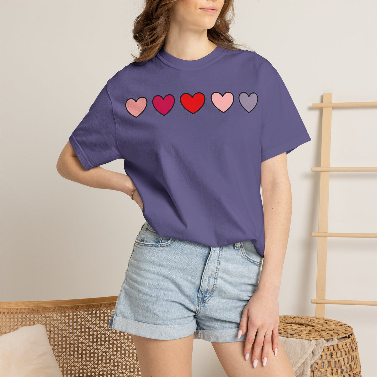 Row Of Hearts Shirt, Minimal Pink Heart Line Tee, Simple Valentine Shirt, Galentines Gift