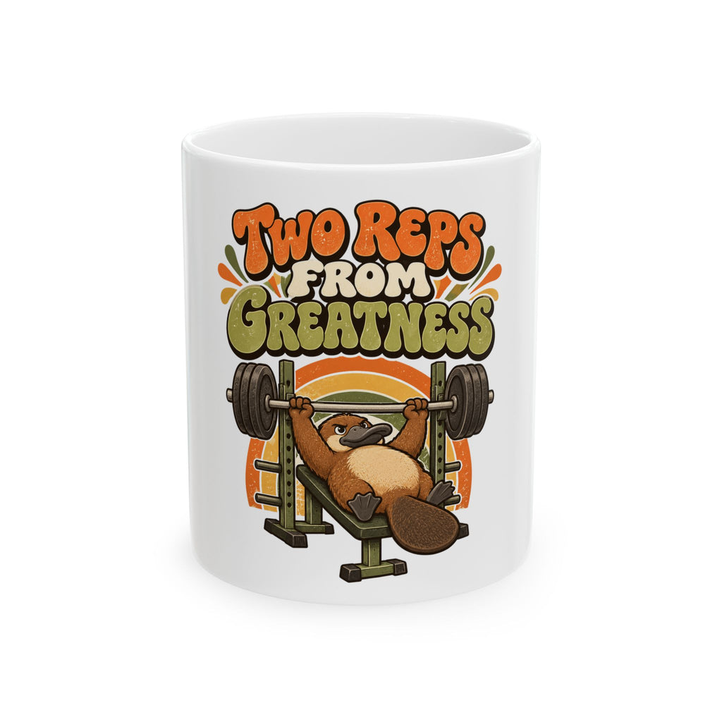 Two Reps From Greatness Mug, Funny Gym Lover Gift for Him Her, Workout Christmas Gift, Coffee Mug 11oz 15oz