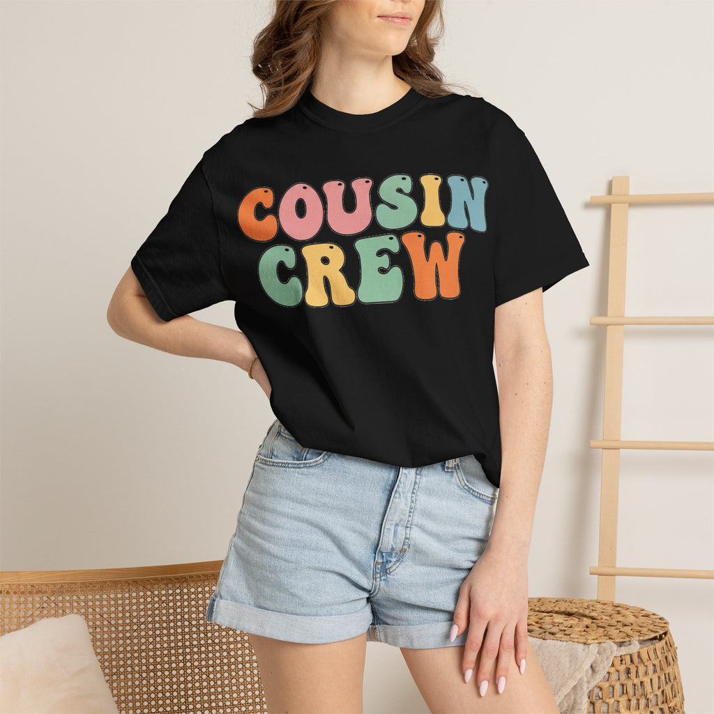 Cousin Crew Stacked Shirt, Groovy Retro Pastel Tee, Matching Cousins Reunion Shirt, Family Gift