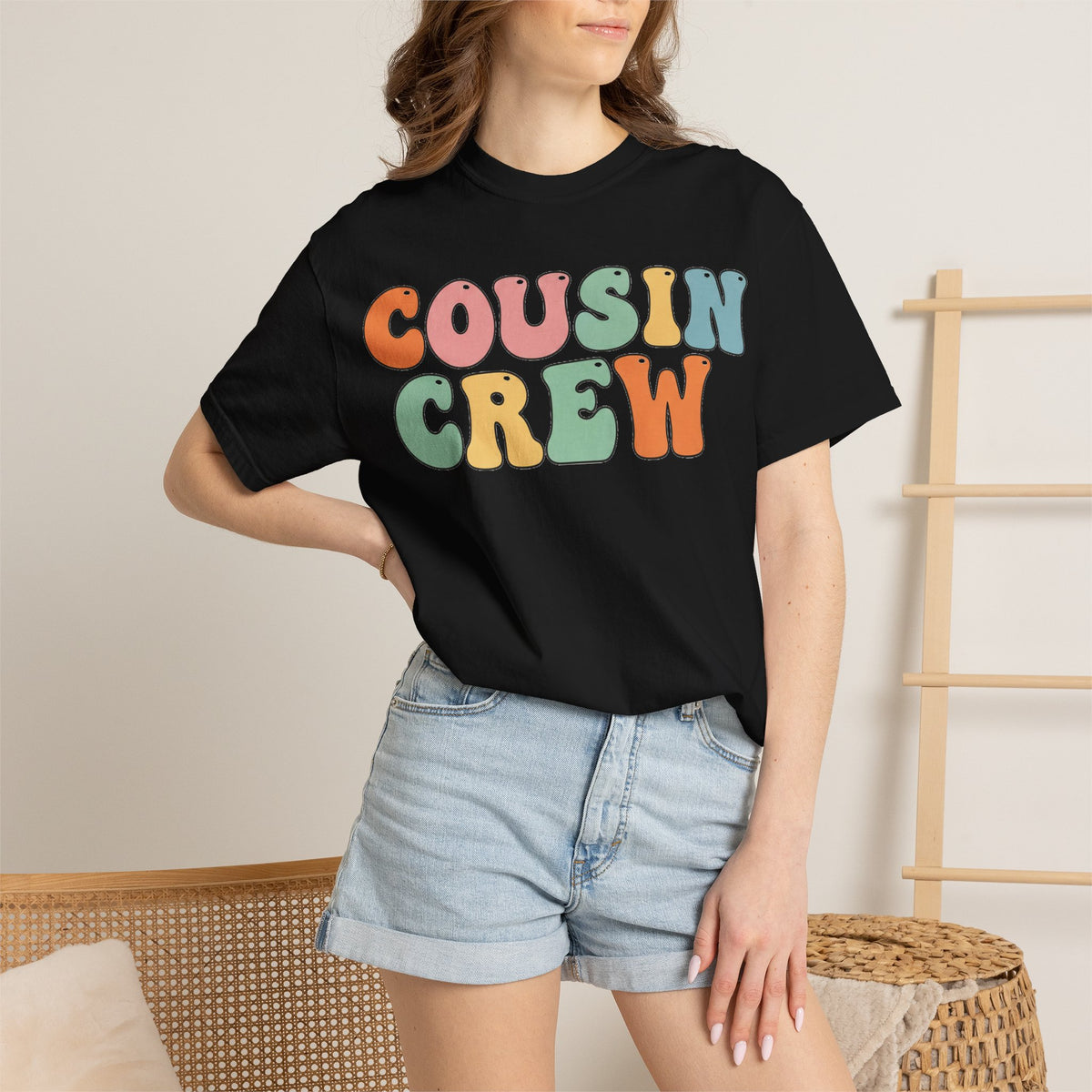 Cousin Crew Stacked Shirt, Groovy Retro Pastel Tee, Matching Cousins Reunion Shirt, Family Gift