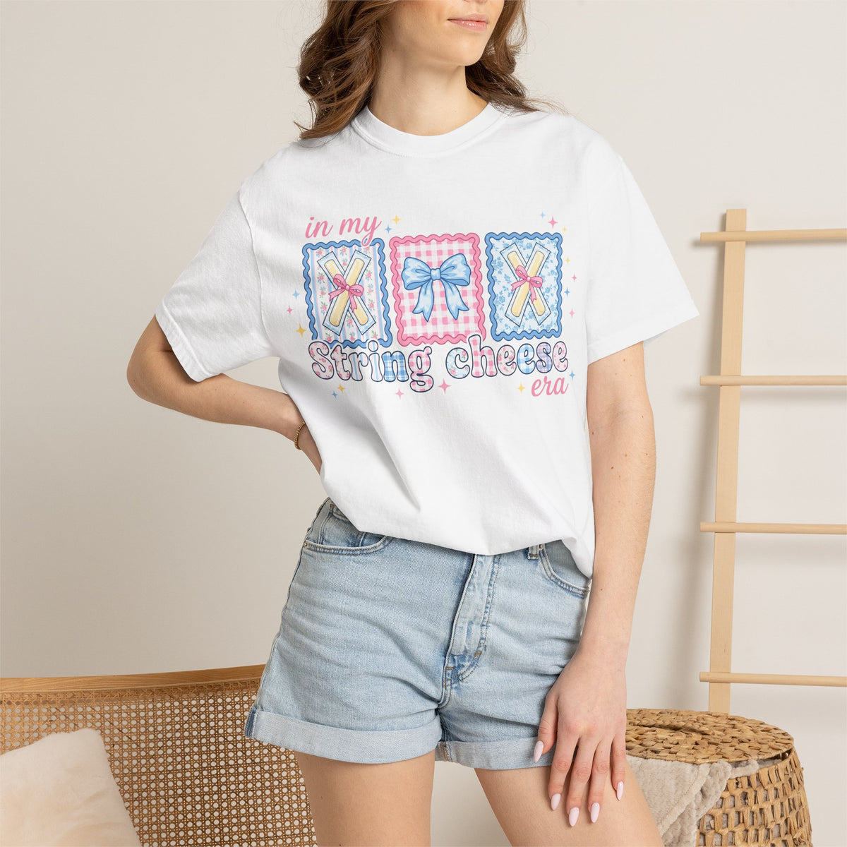 In My String Cheese Era Bow Shirt, Pastel Coquette Snack Tee, Funny Cheese Lover Shirt, Cute Gift
