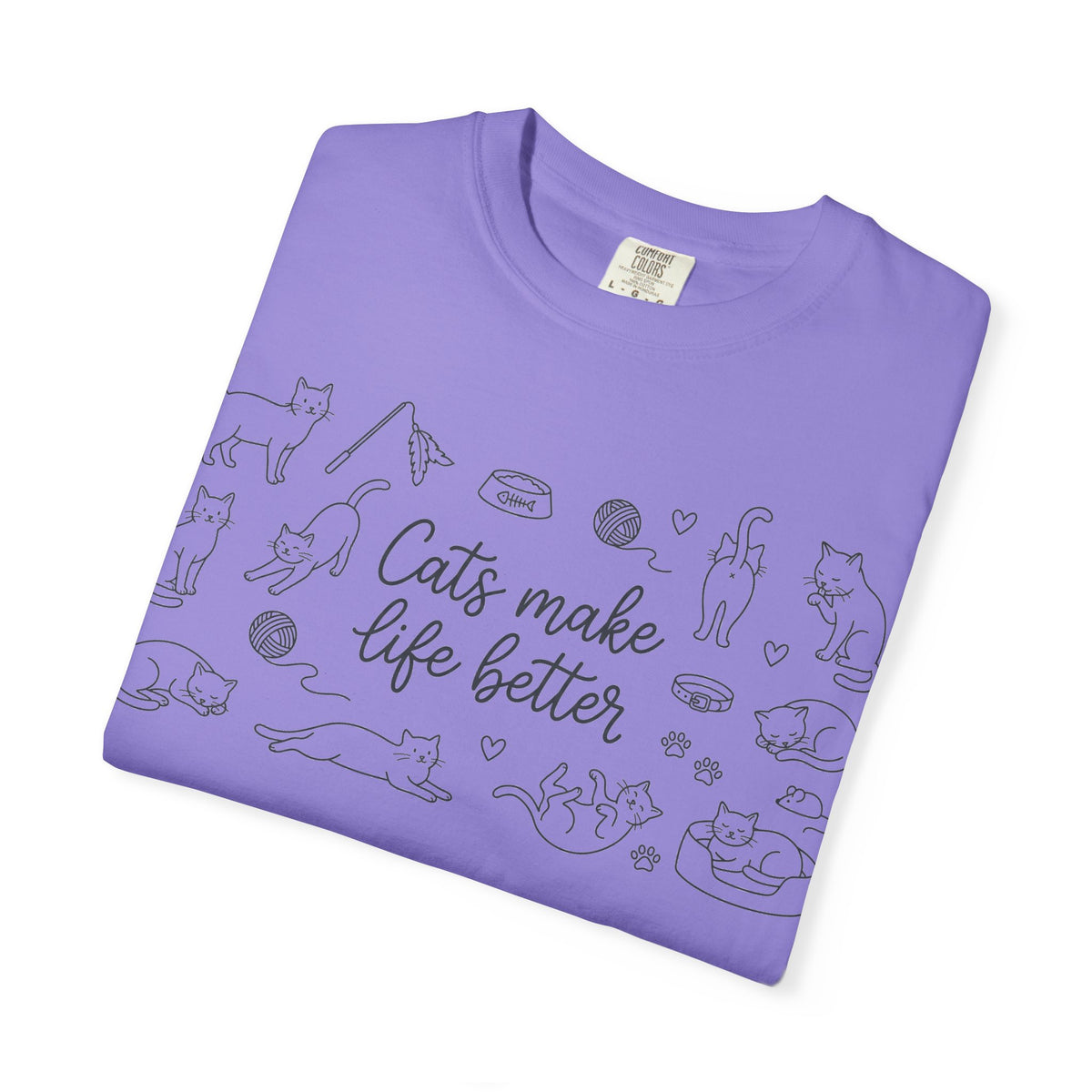 Cats Make Life Better Wide Shirt, Scattered Cat Doodle Tee, Minimal Cat Lover Shirt, Cat Owner Gift