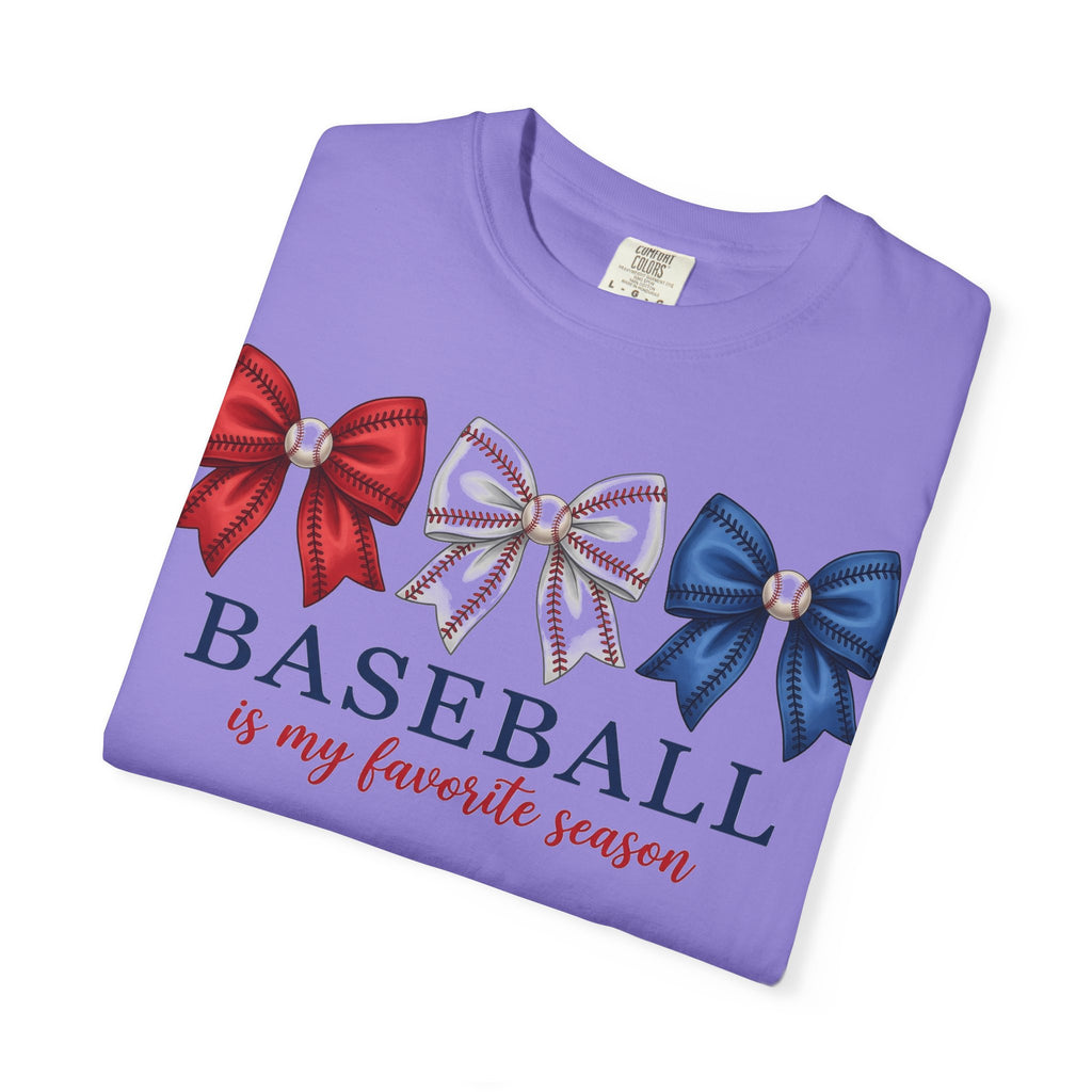Baseball Is My Favorite Season Tee, Small Bow Trio Baseball Shirt, Coquette Sports Mom Shirt, Game Day Gift