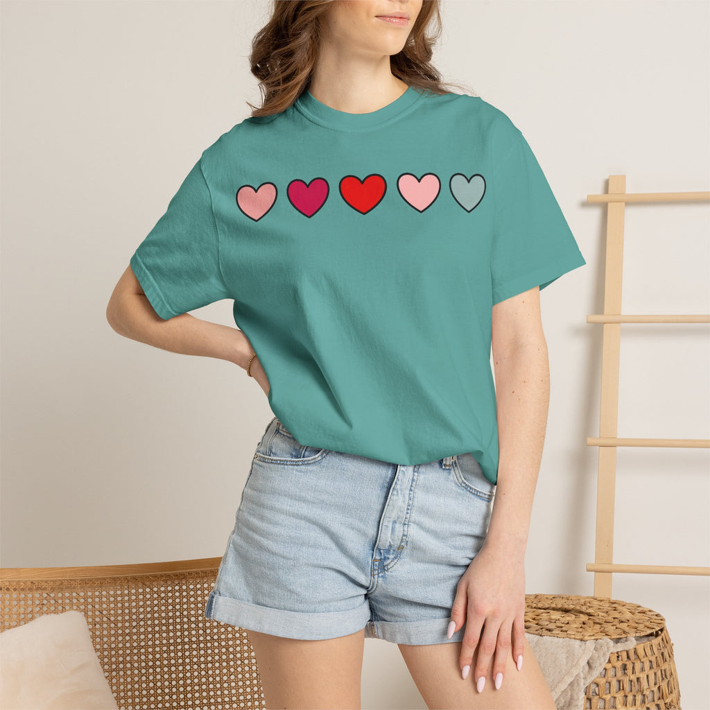 Row Of Hearts Shirt, Minimal Pink Heart Line Tee, Simple Valentine Shirt, Galentines Gift