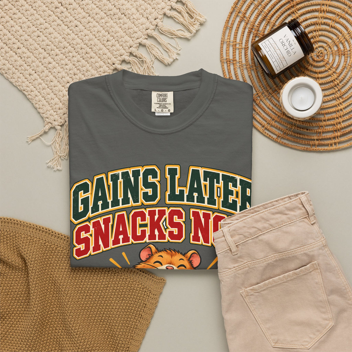 funny gym shirt Gains Later Snacks Now Shirt, Funny Graphic Shirt, Comfort Colors