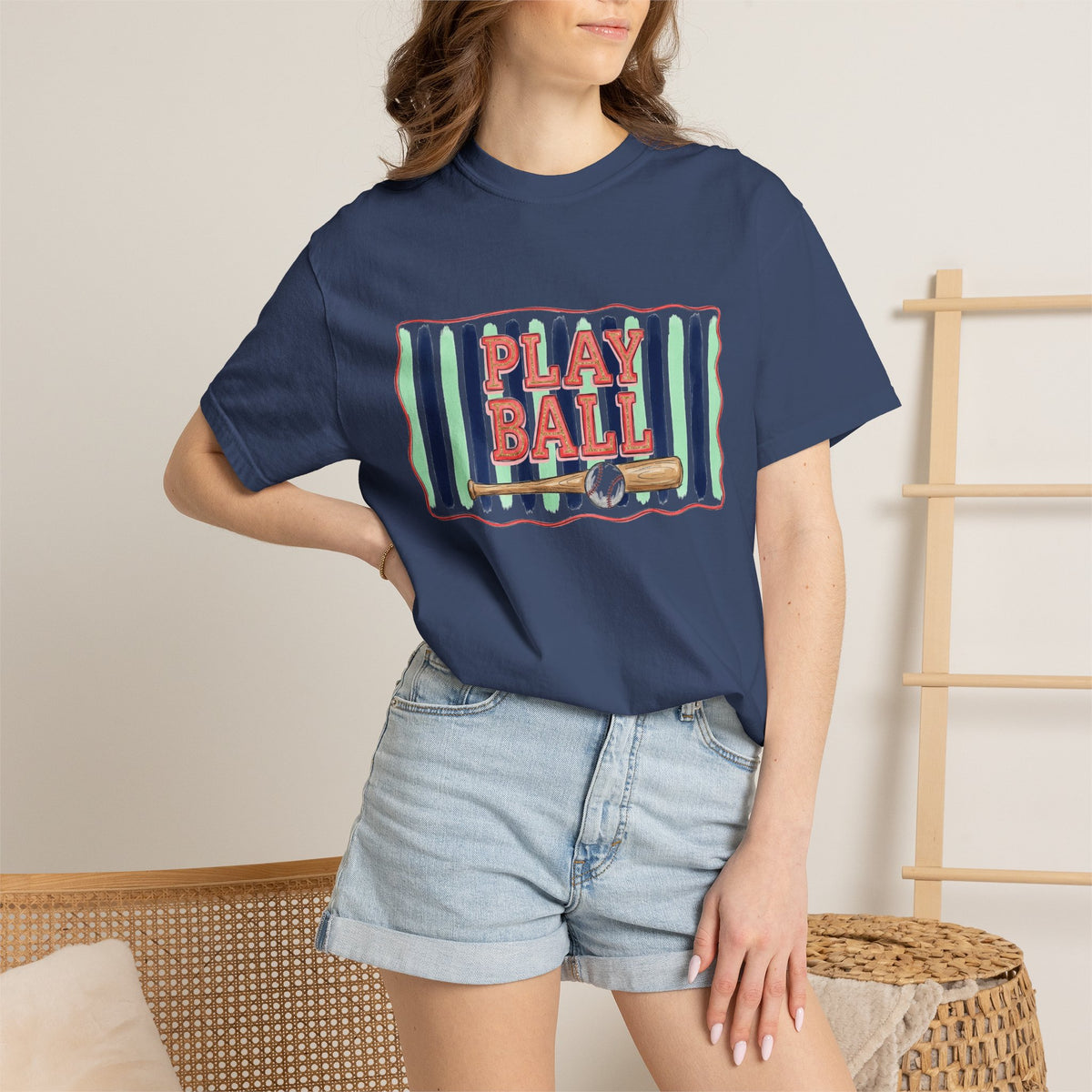 Play Ball Shirt, Painted Stripe Baseball Tee, Vintage Baseball Mom Shirt, Game Day Gift