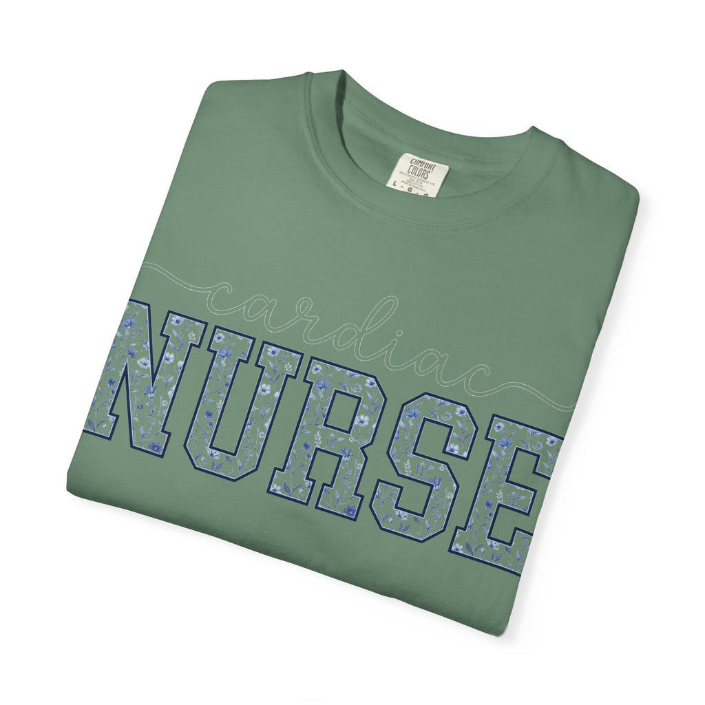 Cardiac Nurse Shirt, Blue Floral Varsity Nurse Tee, Cardiology RN Shirt, Cardiac Nurse Gift