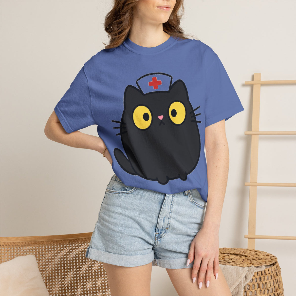 Kawaii Black Cat Nurse Shirt, Cute Cat In Nurse Cap Tee, Funny Nurse Cat Shirt, RN Gift