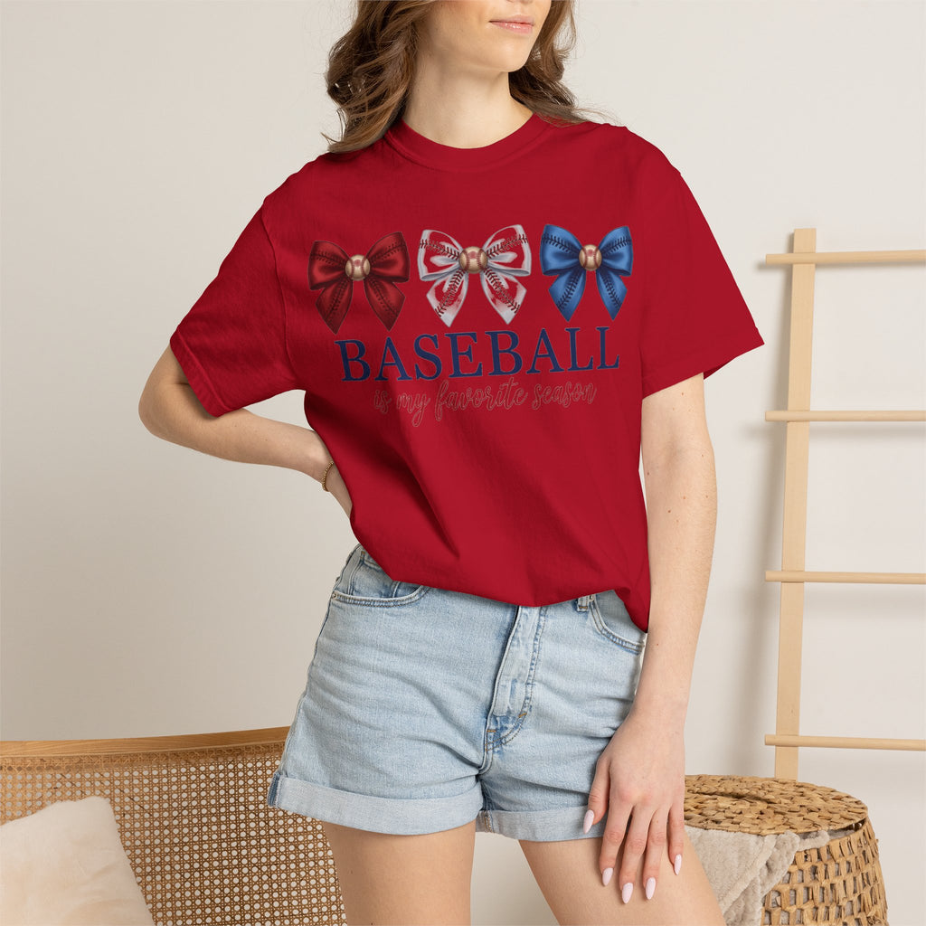 Baseball Is My Favorite Season Shirt, Coquette Baseball Bows Tee, Baseball Mom Shirt, Game Day Gift