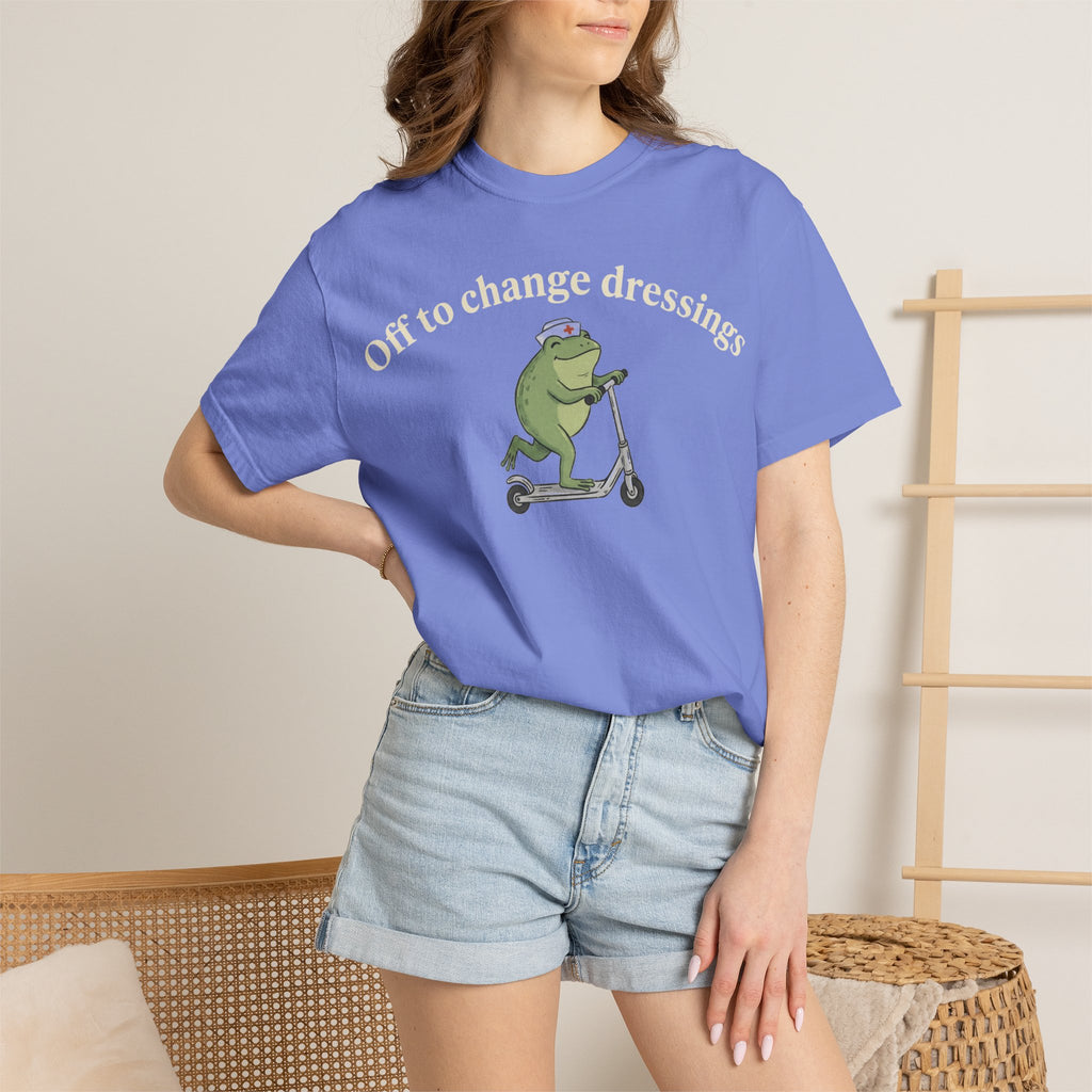Off To Change Dressings Wide Shirt, Nurse Frog On A Scooter Tee, Funny Wound Care Shirt, RN Gift