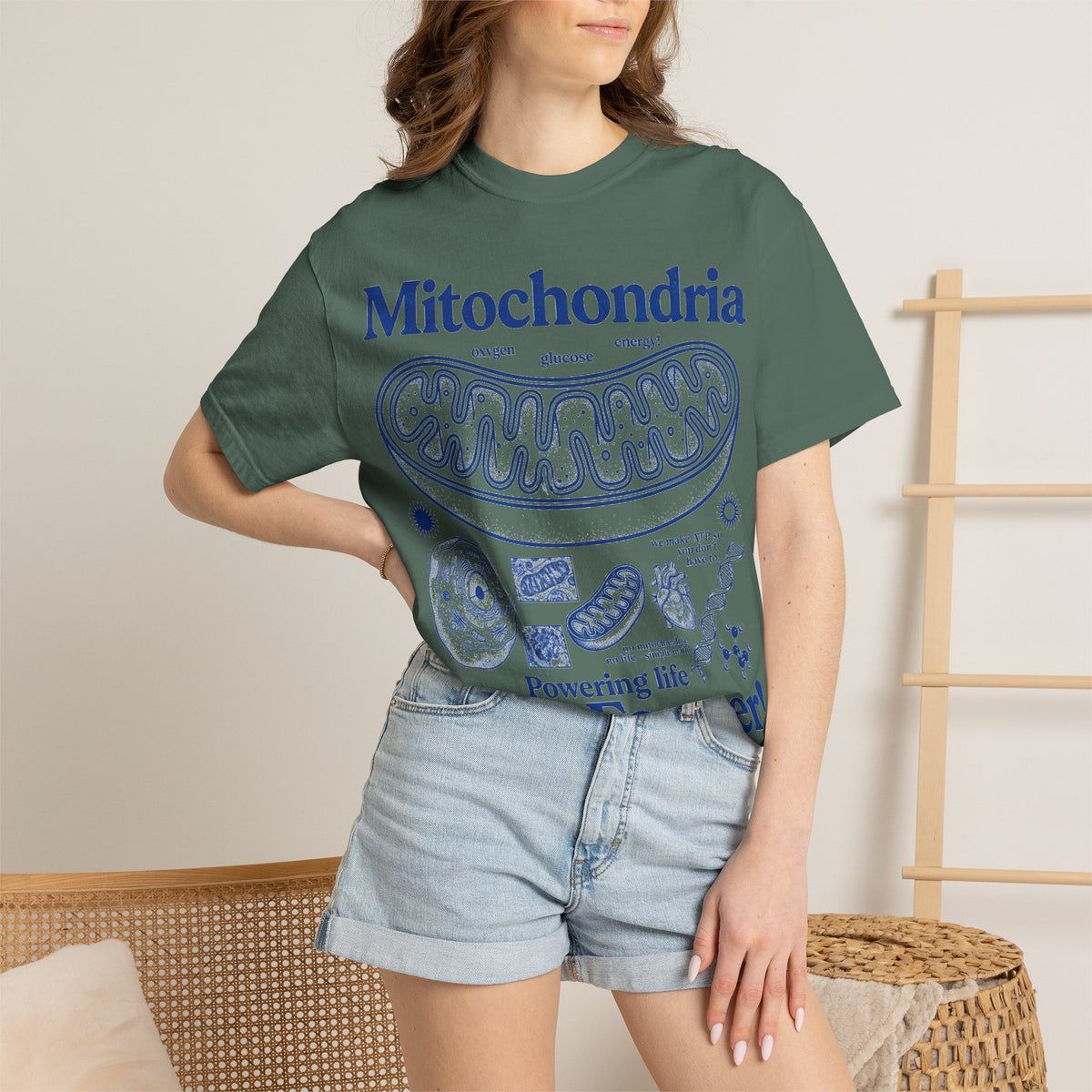 Mitochondria Powering Life Since Forever Tall Shirt, Retro Biology Poster Tee, Science Teacher Shirt, Nerd Gift
