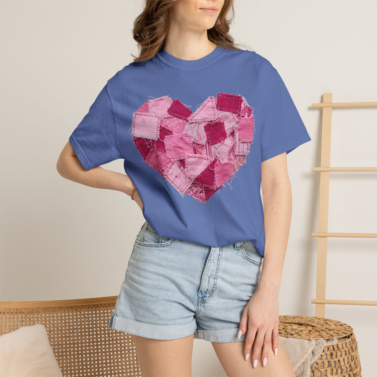 Scrappy Patchwork Heart Shirt, Frayed Quilt Valentine Tee, Cottagecore Heart Shirt, Quilter Gift
