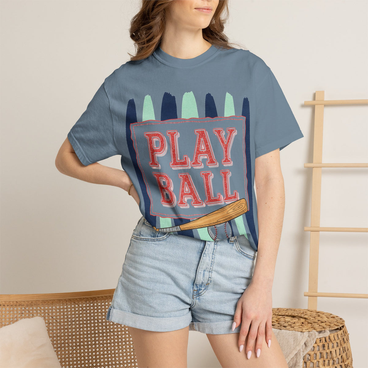 Play Ball Tall Stripe Shirt, Painted Baseball Panel Tee, Game Day Baseball Shirt, Sports Mom Gift