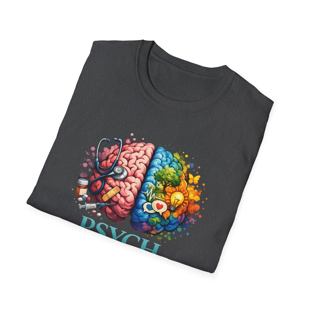 Psych Brain Split Art T-Shirt — Colorful Left & Right Brain Graphic Tee