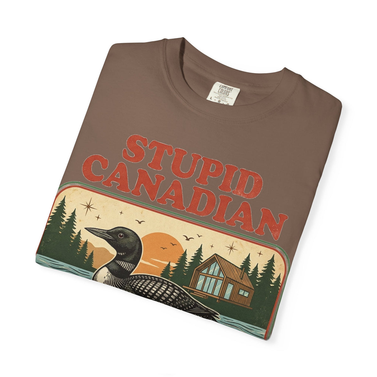 Stupid Canadian Wolf-Bird Shirt, Retro Loon Lake Badge Tee, Funny Canada Cabin Shirt, Lake Life Gift