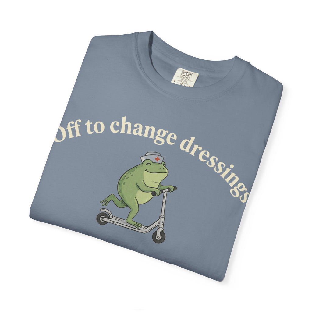 Off To Change Dressings Wide Shirt, Nurse Frog On A Scooter Tee, Funny Wound Care Shirt, RN Gift