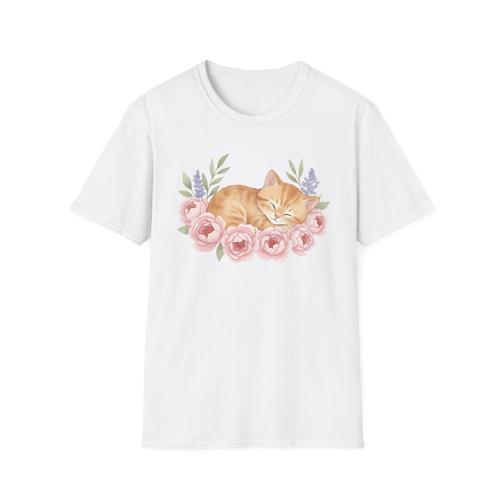 Sleeping Kitten Peony Shirt, Watercolor Floral Cat Tee, Cottagecore Cat Shirt, Cat Lover Gift