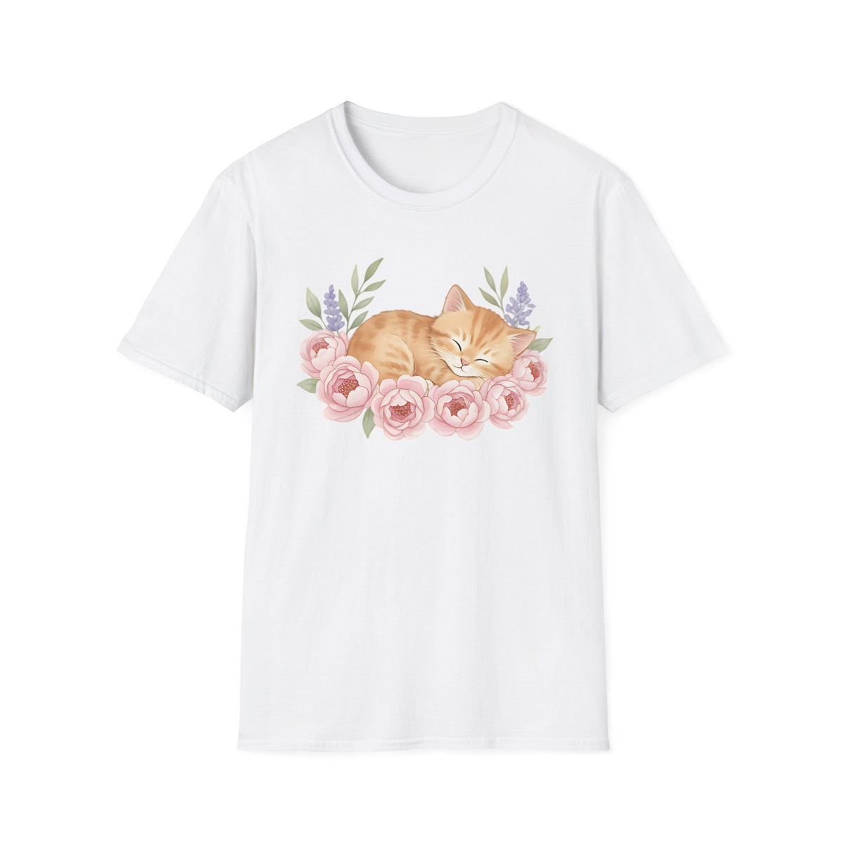 Sleeping Kitten Peony Shirt, Watercolor Floral Cat Tee, Cottagecore Cat Shirt, Cat Lover Gift