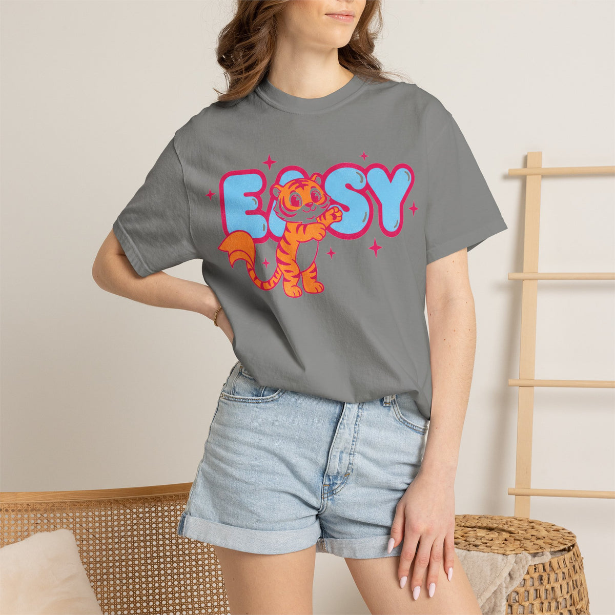 Easy Tiger Centre Cub Shirt, Y2K Retro Bubble Tiger Tee, Pink Sparkle Shirt, Funny Flirty Gift