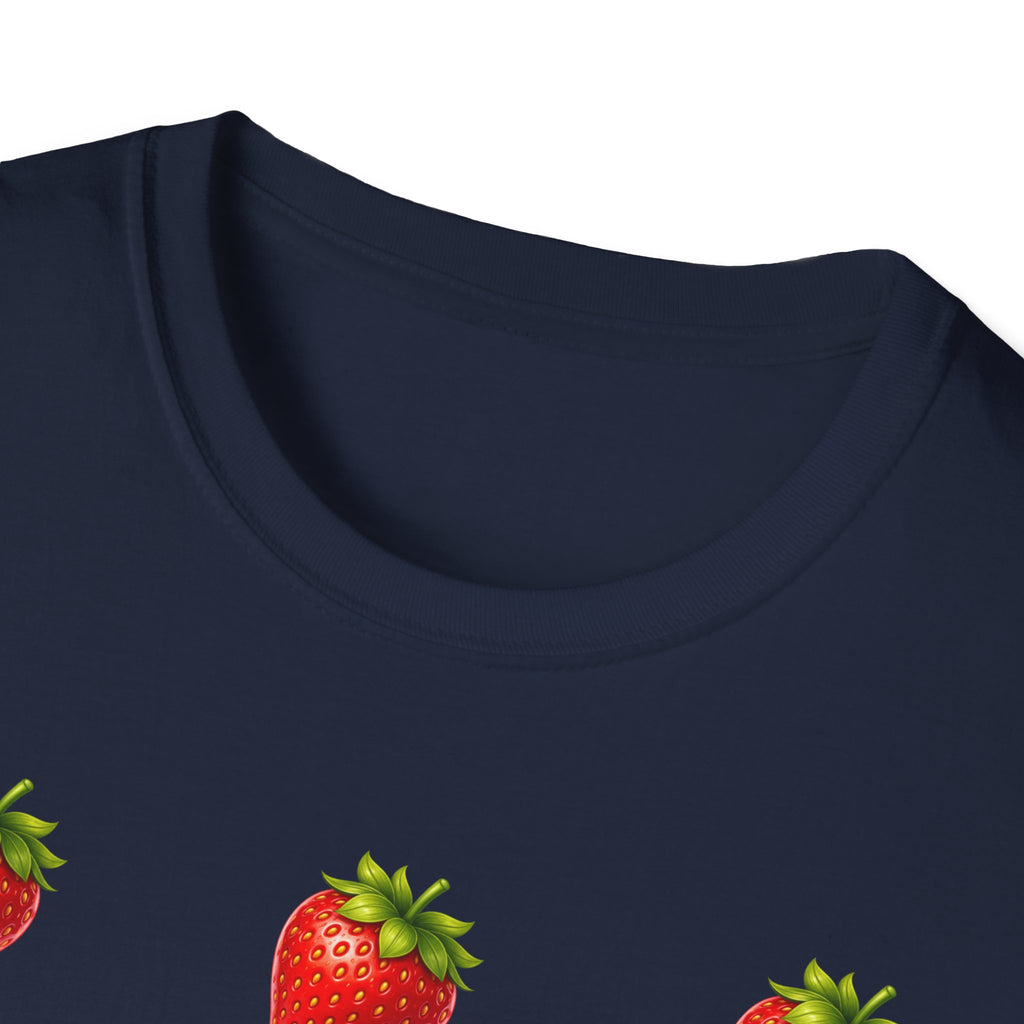 Strawberry Grid T-Shirt — Cute Retro Fruit Pattern Tee