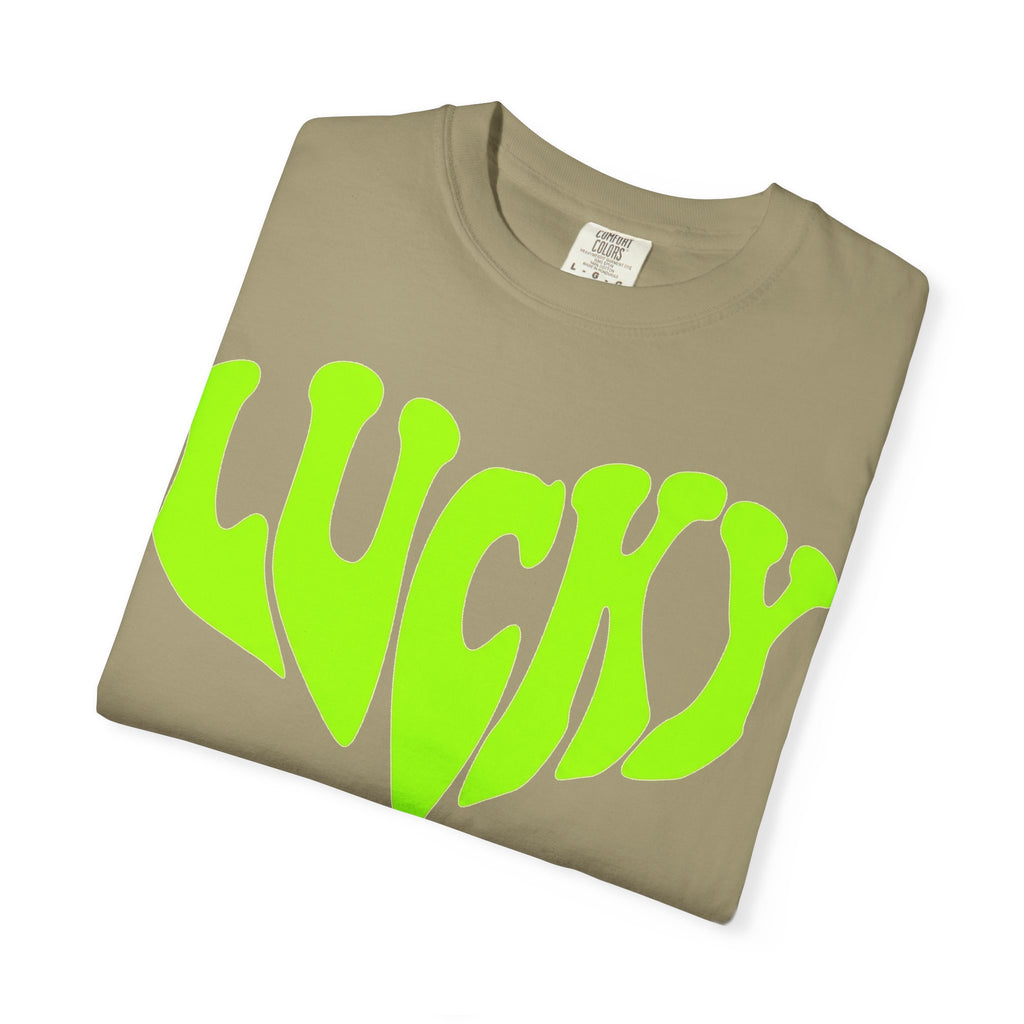 Lucky Melting Letters Shirt, Neon Green Trippy Tee, Psychedelic St Patricks Shirt, Festival Gift