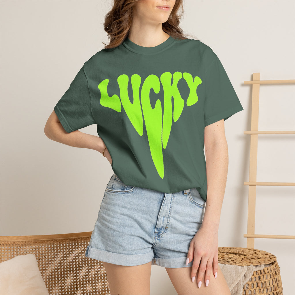 Lucky Drip Shirt, Neon Psychedelic Lettering Tee, Trippy St Patricks Day Shirt, Rave Gift