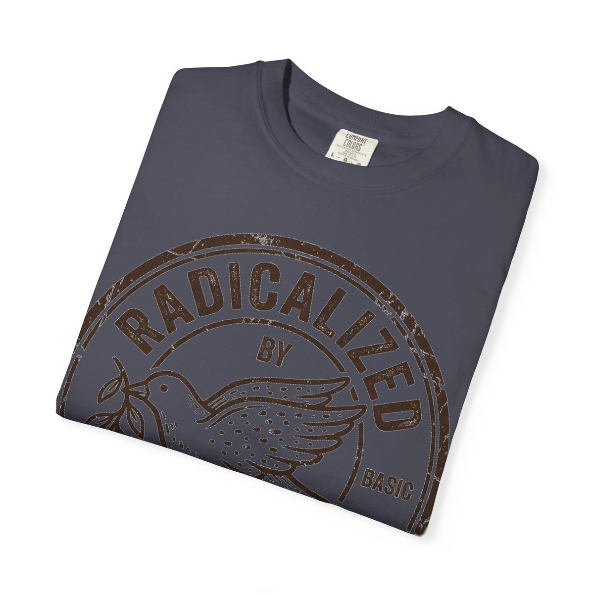 Radicalized By Basic Decency Brown Stamp Shirt, Flying Dove Badge Tee, Kindness Activist Shirt, Ally Gift