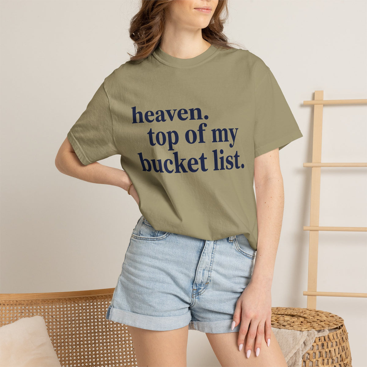 Heaven Top Of My Bucket List Wide Shirt, Navy Serif Faith Tee, Christian Statement Shirt, Faith Gift