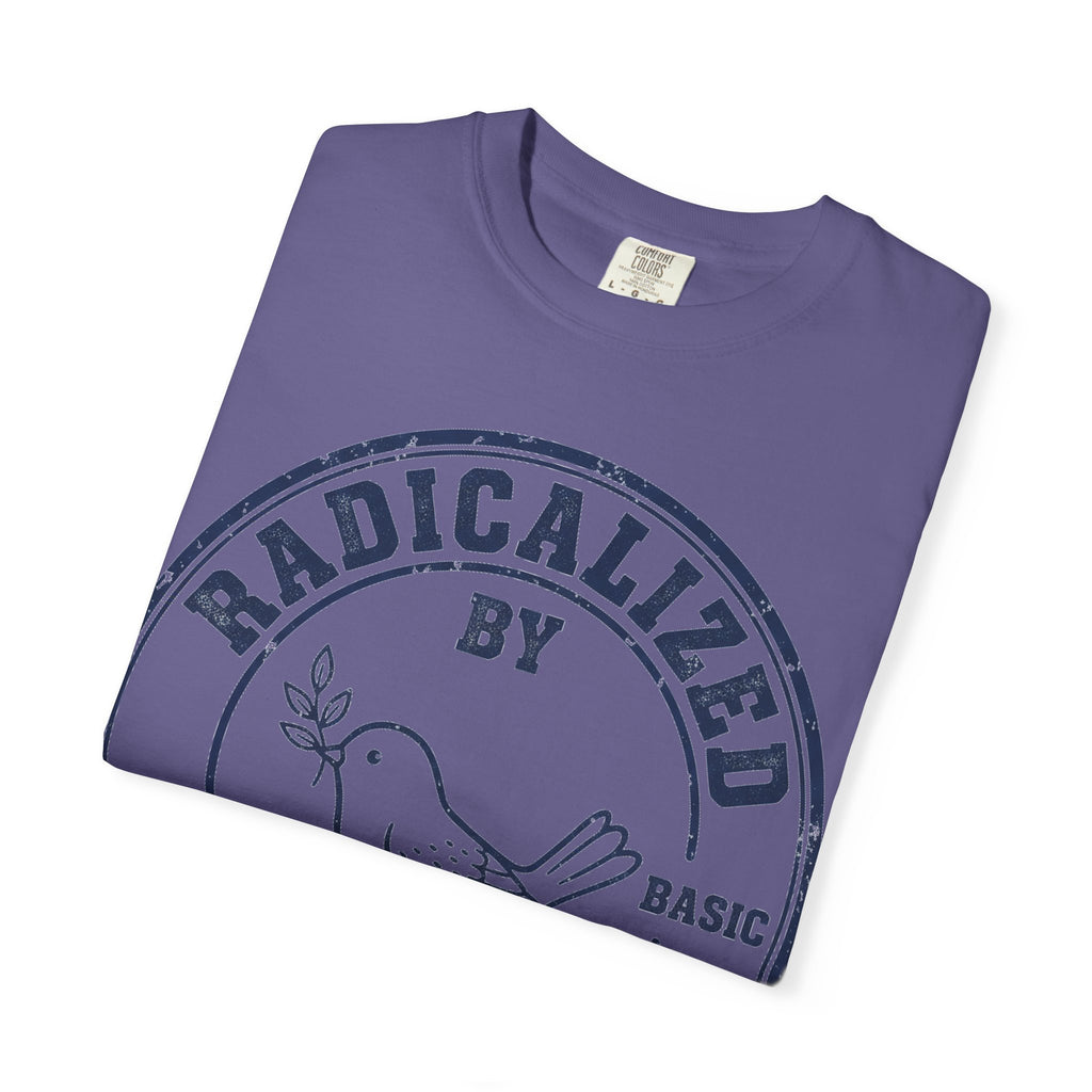Radicalized By Basic Decency Navy Stamp Shirt, Line Art Dove Badge Tee, Kindness Protest Shirt, Activist Gift