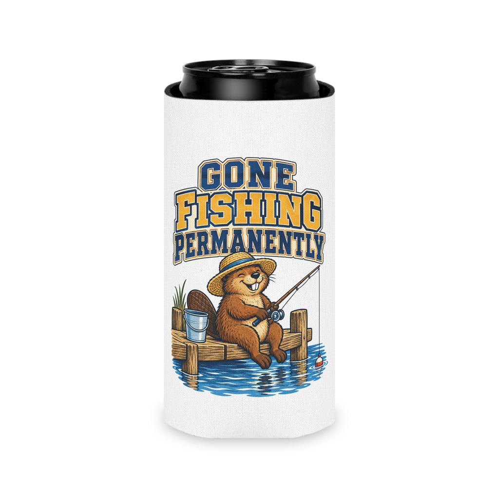 Gone Fishing Permanently Can Cooler, Funny Beer Can Sleeve, Retirement Gift Stocking Stuffer