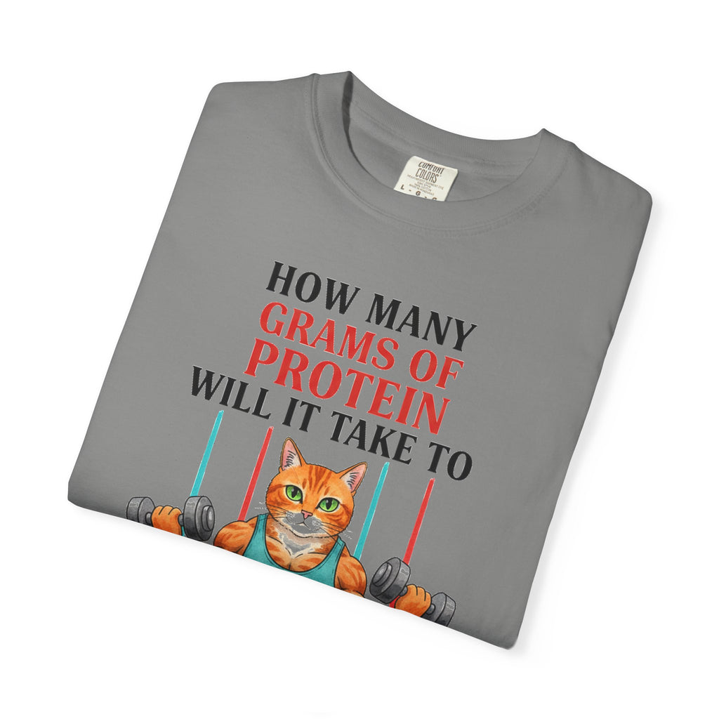 How Many Grams Of Protein Tall Shirt, Funny Buff Cat Gym Tee, Protein Humor Shirt, Weightlifting Gift