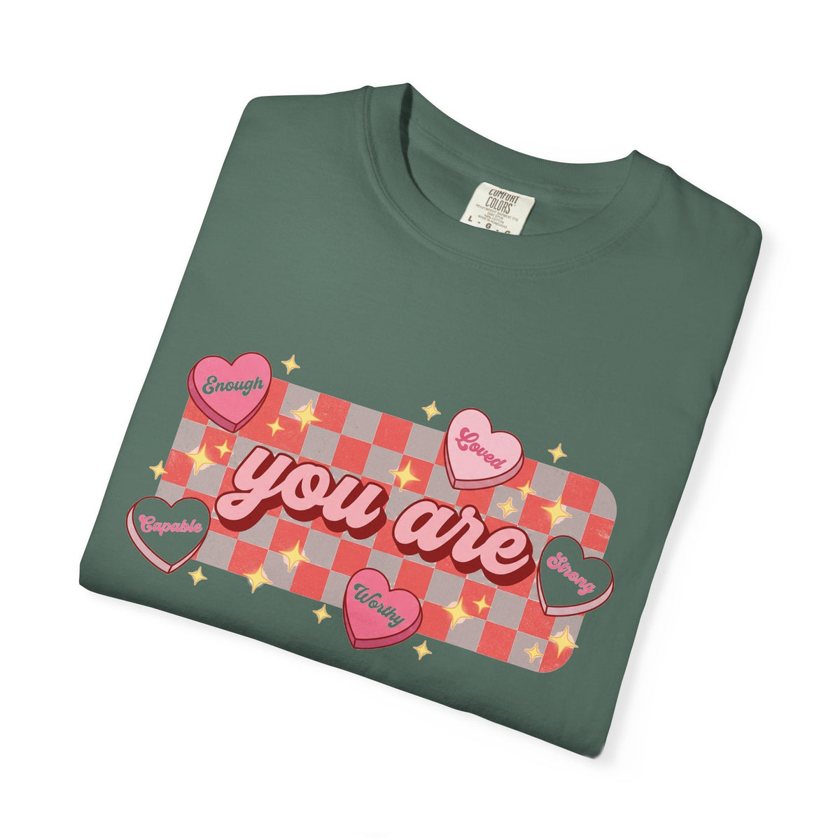 You Are Enough Loved Worthy Shirt, Conversation Heart Checkerboard Tee, Affirmation Valentine Shirt, Gift For Her