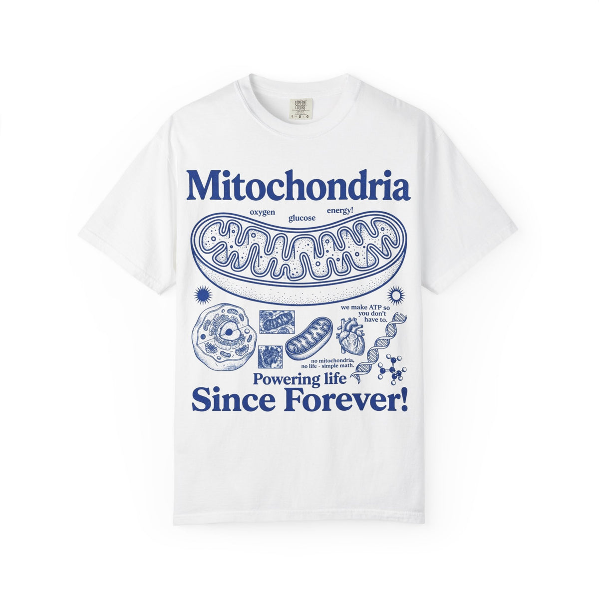 Mitochondria Powering Life Since Forever Tall Shirt, Retro Biology Poster Tee, Science Teacher Shirt, Nerd Gift