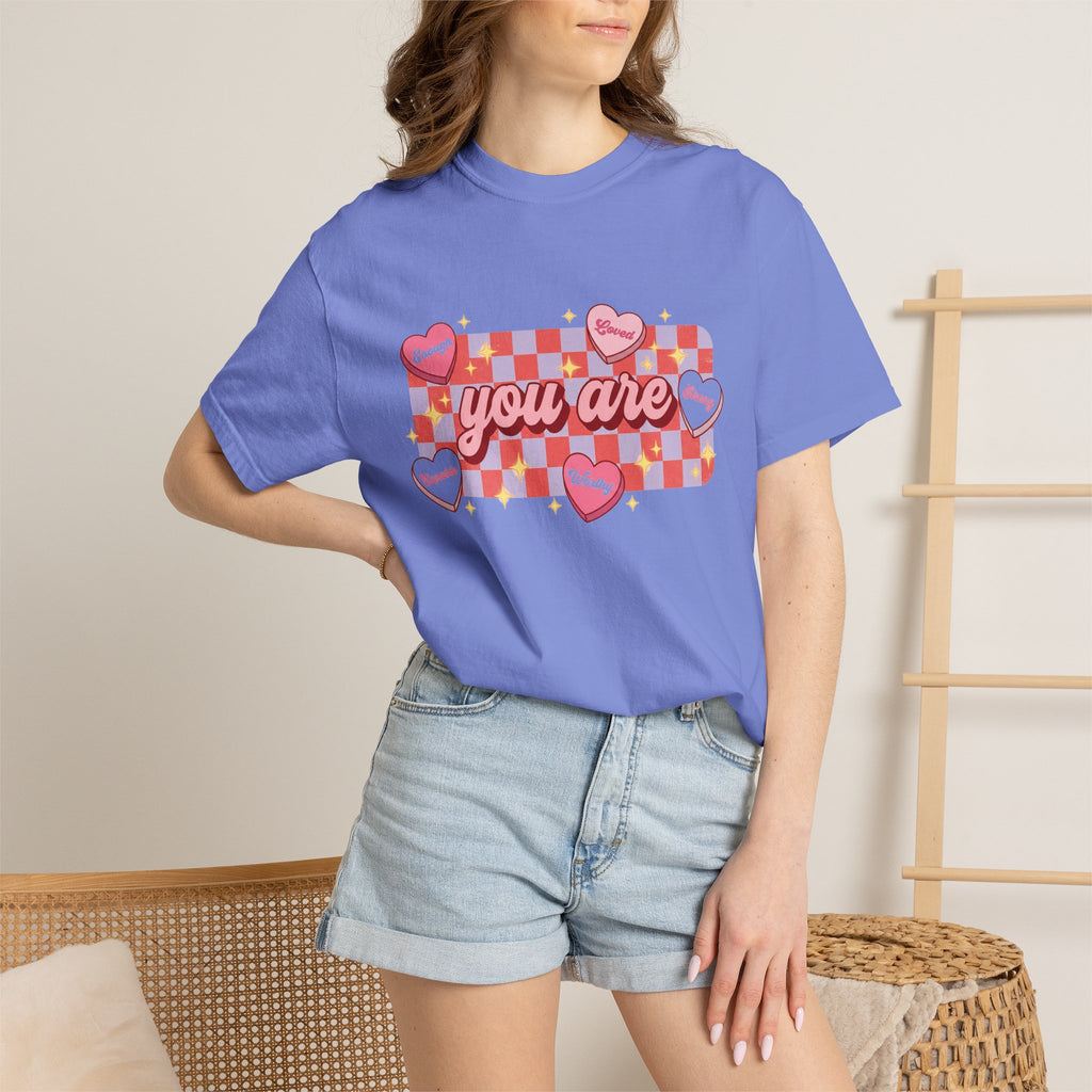 You Are Enough Loved Worthy Shirt, Conversation Heart Checkerboard Tee, Affirmation Valentine Shirt, Gift For Her