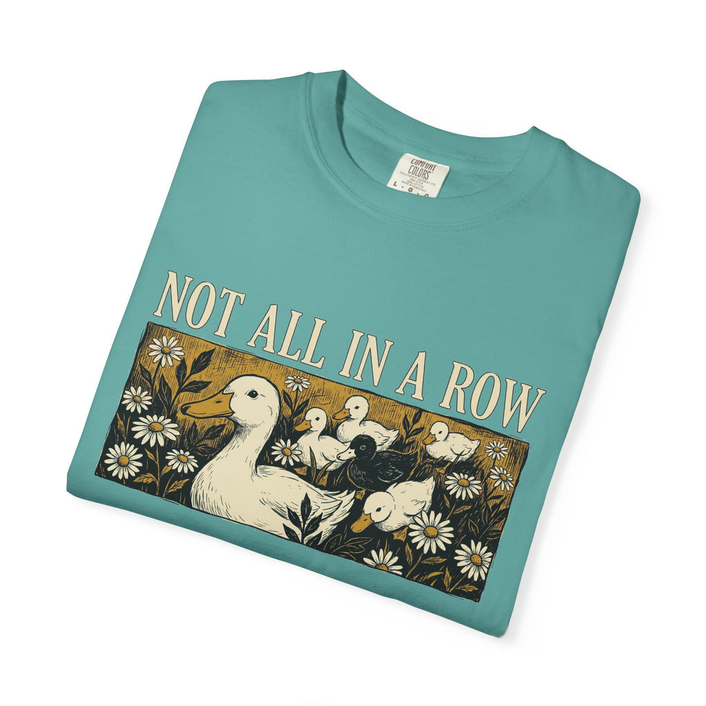 Not All In A Row Shirt, Woodcut Duck And Daisies Tee, Vintage Block Print Shirt, Funny Duck Gift