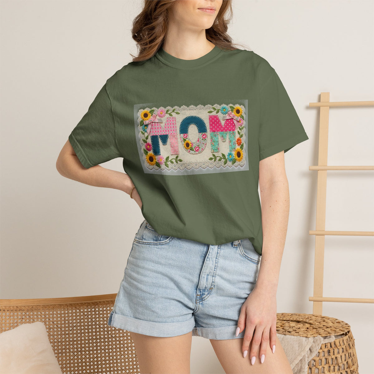 Mom Floral Applique Shirt, Faux Embroidery Sunflower MOM Tee, Mothers Day Shirt, Mom Gift